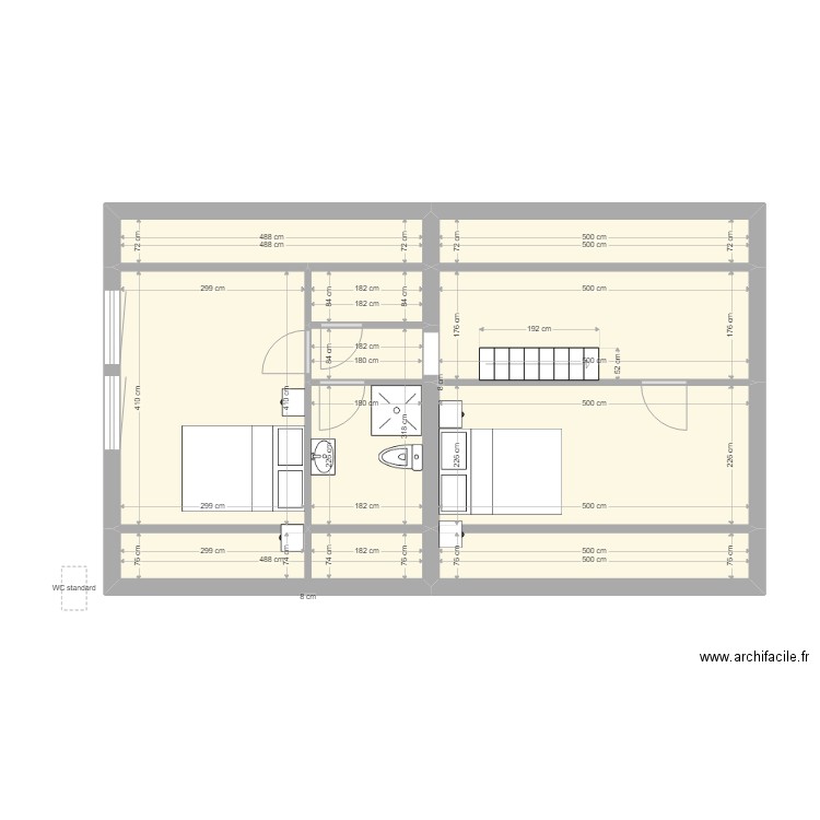 comble 2. Plan de 9 pièces et 54 m2