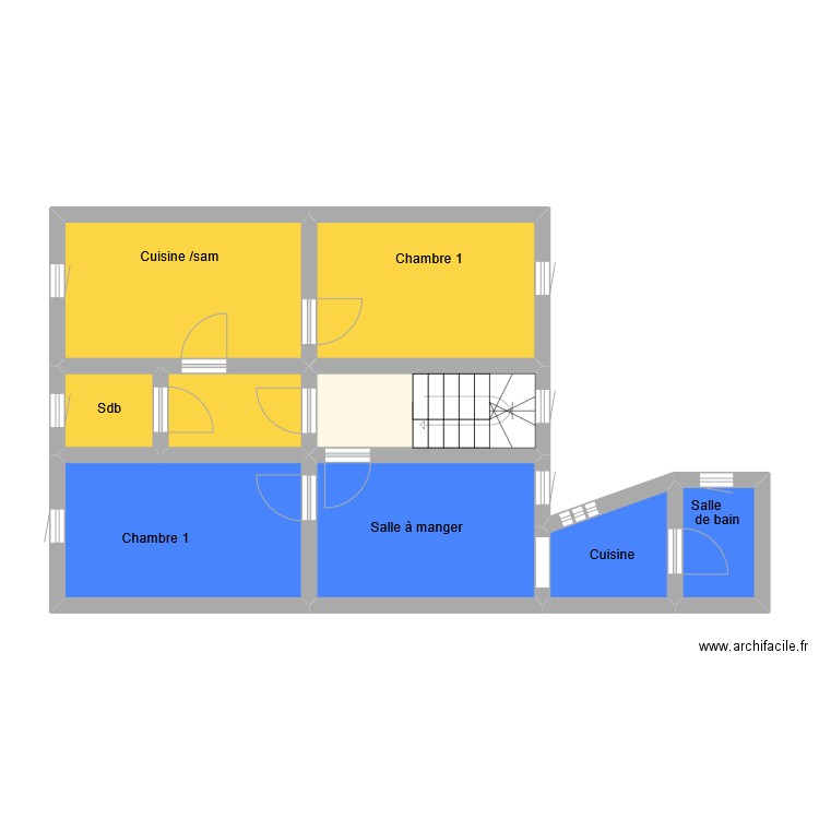 1etage_2apparts. Plan de 9 pièces et 54 m2