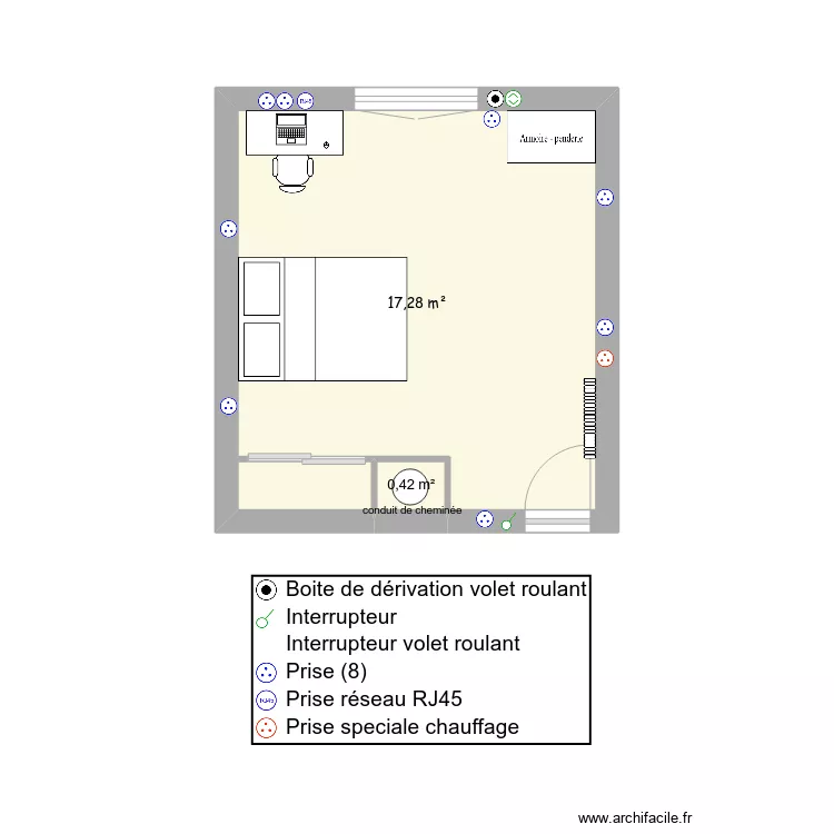Chambre Le "M". Plan de 