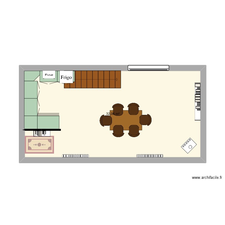 Plan petite cuisine + entrée. Plan de 1 pièce et 32 m2