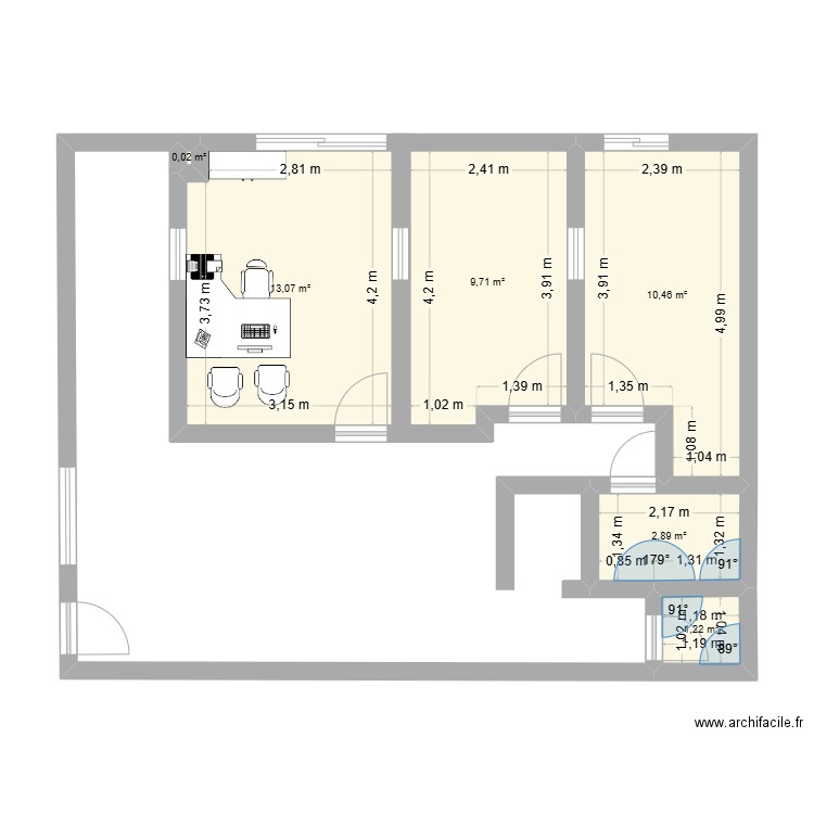 Vulaines. Plan de 6 pièces et 37 m2