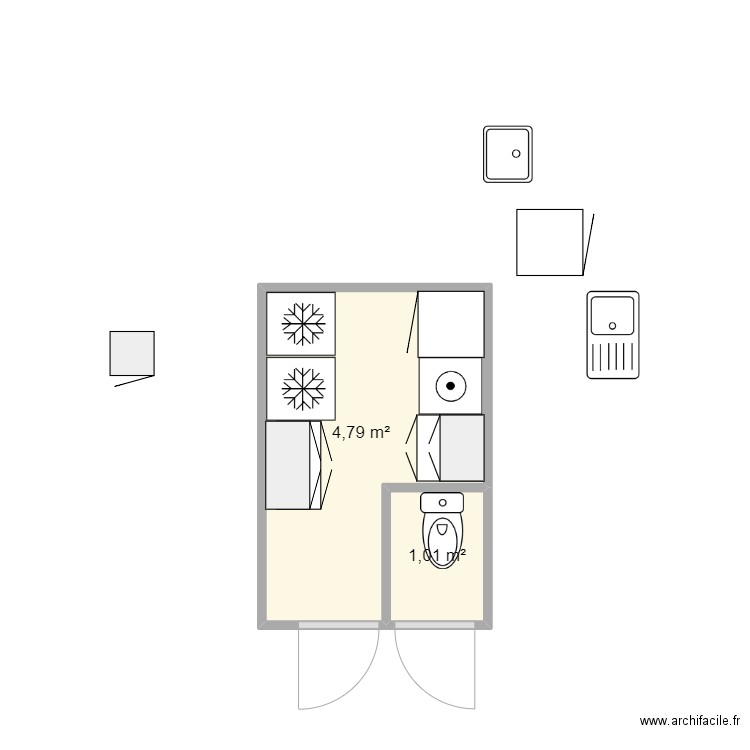 cellier. Plan de 2 pièces et 6 m2