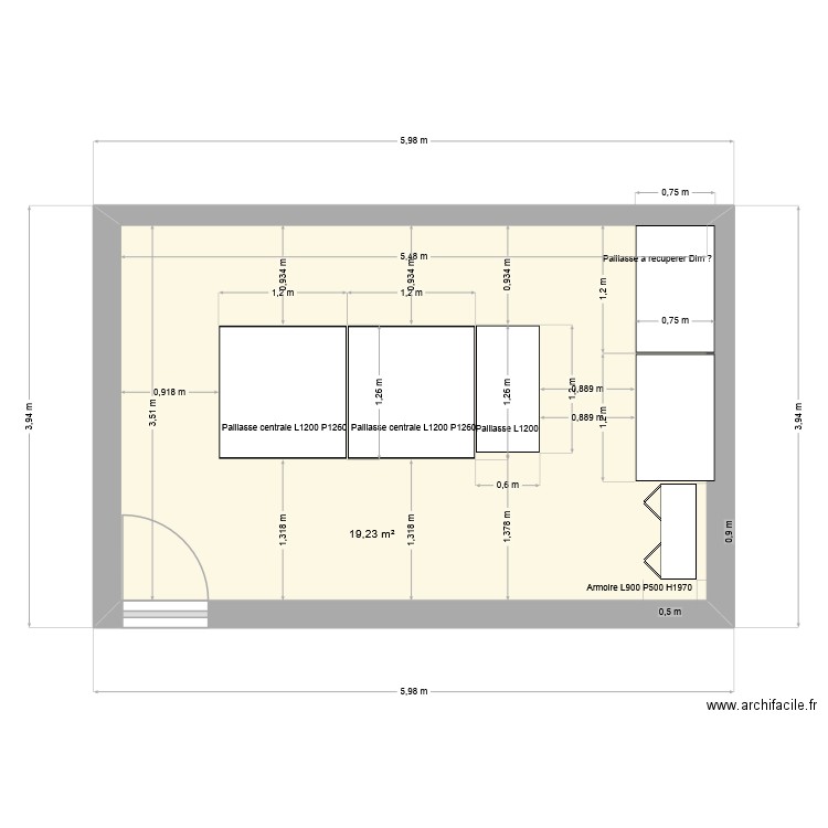 plan V2. Plan de 1 pièce et 19 m2