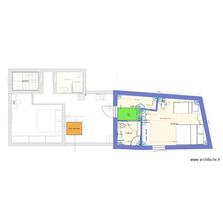 2009 2025. Plan de 7 pièces et 53 m2