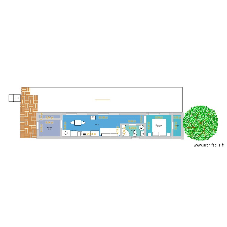 Remorque 2. Plan de 6 pièces et 37 m2