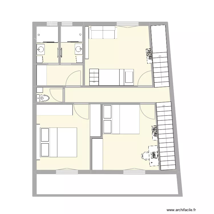 St pierre &eacute;tage. Plan de 9  et 61 m²