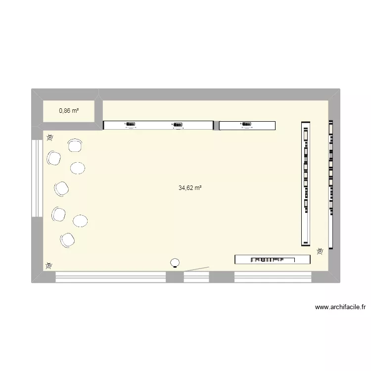 Analyse vid&eacute;e Bijouteire. Plan de 2  et 35 m²