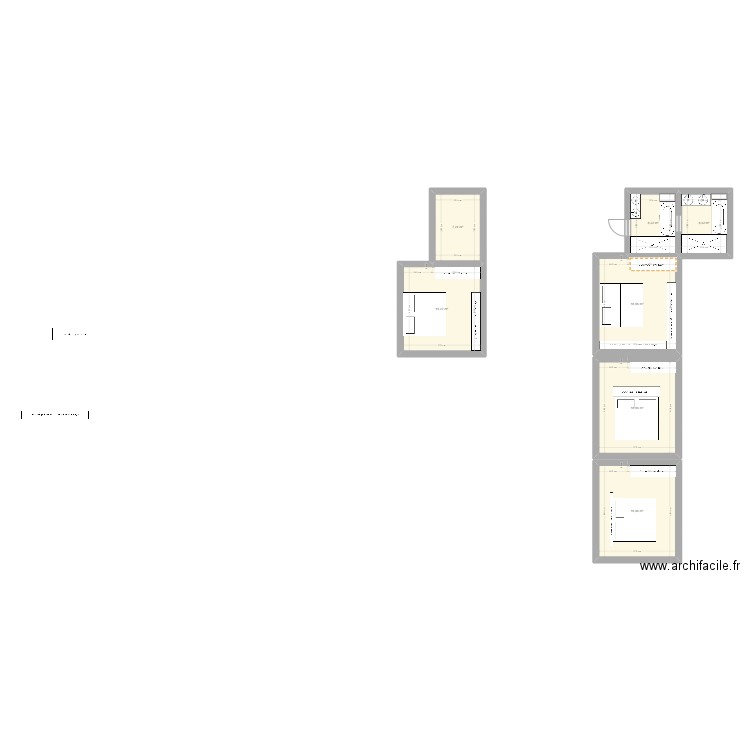 Piétrebais sdb et chambre parentale. Plan de 7 pièces et 85 m2
