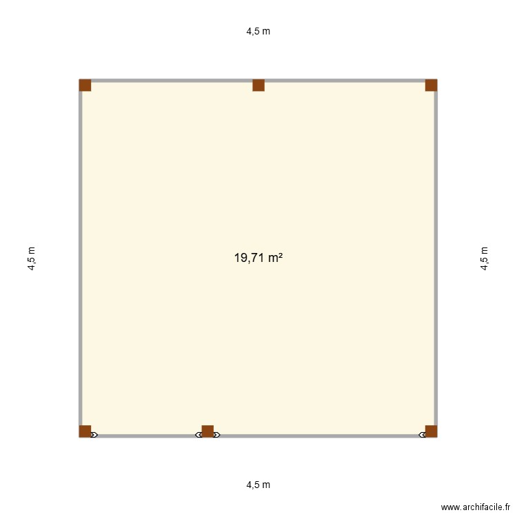 vue de haut 4.5 X 4.5. Plan de 1 pièce et 20 m2