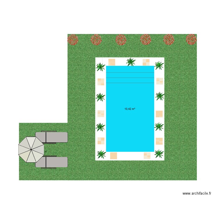 piscine. Plan de 1 pièce et 10 m2