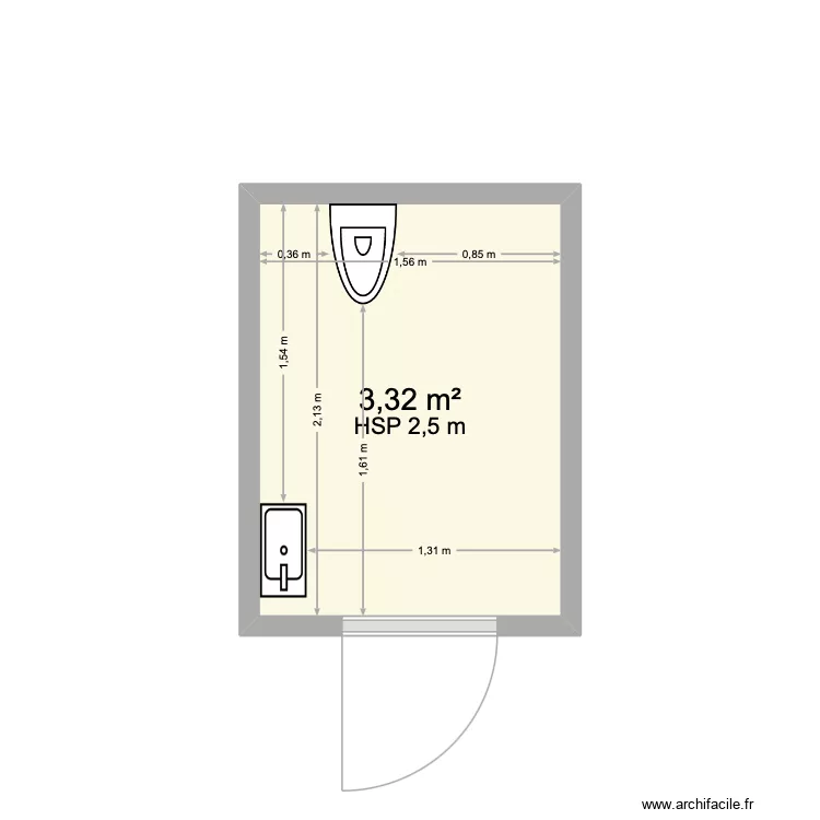 WC plan. Plan de 1  et 3 m²