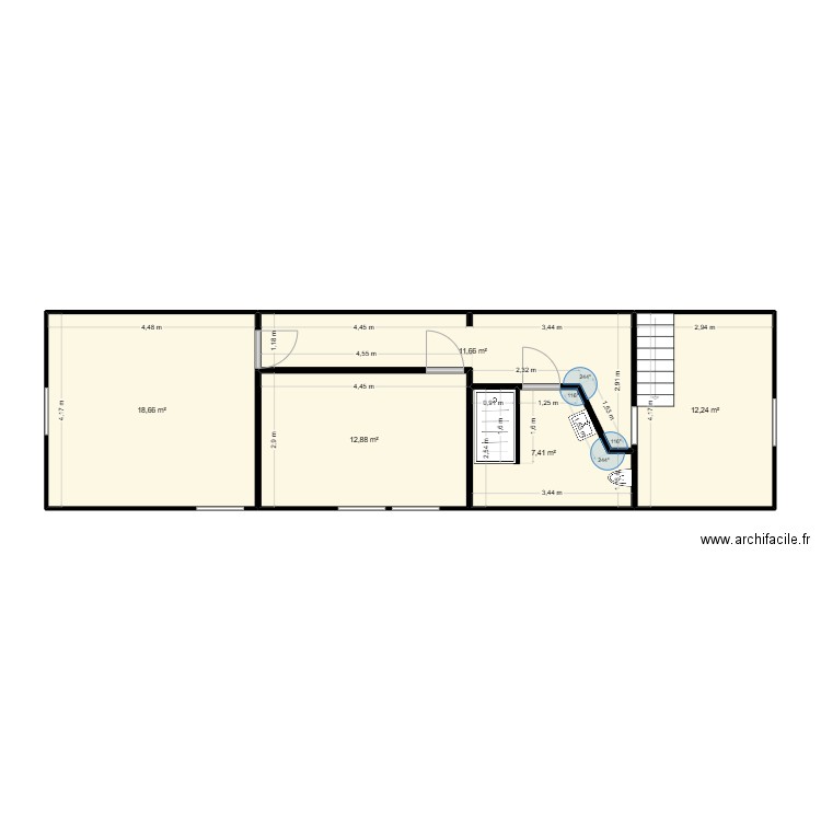 1er etage. Plan de 5 pièces et 63 m2