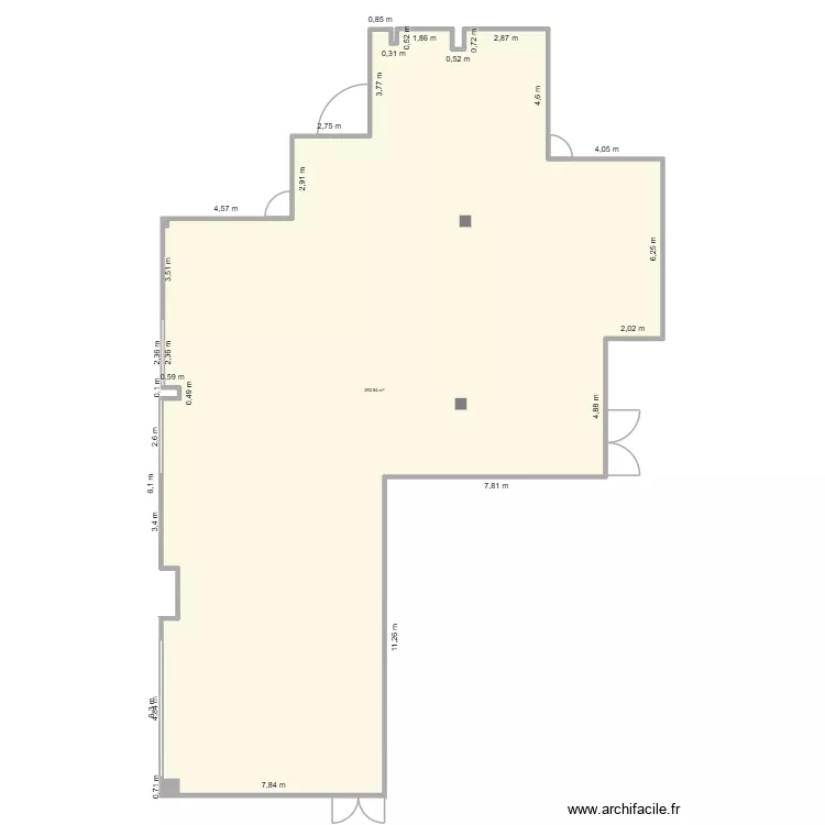 A2I RDC. Plan de 1  et 293 m²