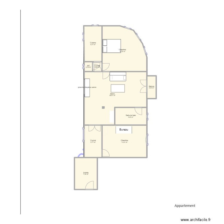 Appartement. Plan de 10 pièces et 91 m2