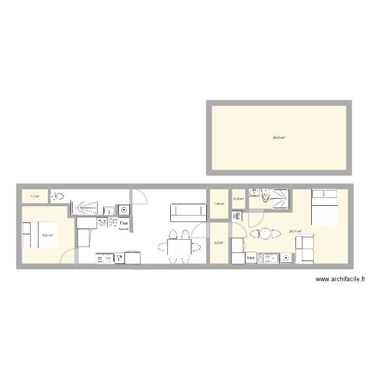 BALARUC 3. Plan de 8 pièces et 60 m2