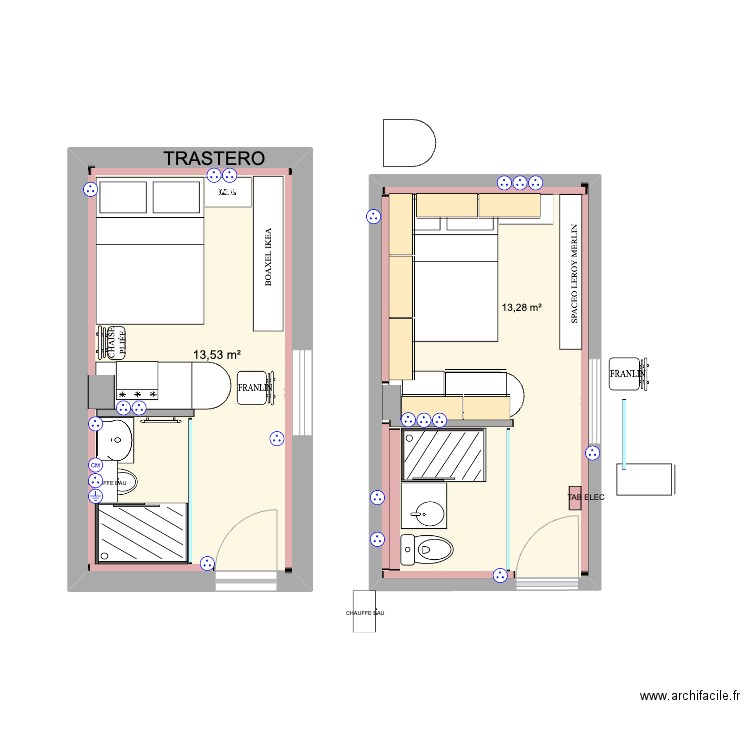 TRASTERO V14. Plan de 2 pièces et 27 m2