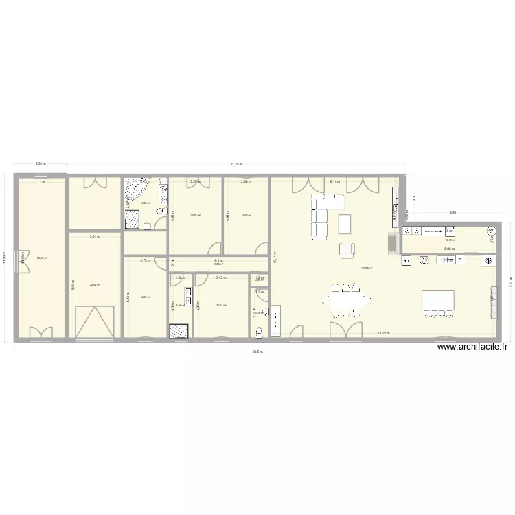 plan maison hangar. Plan de 13  et 261 m²