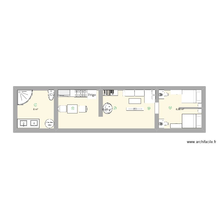 technologie. Plan de 3 pièces et 28 m2