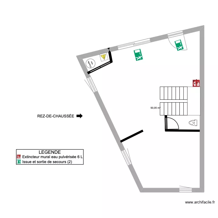 PLAN D'&Eacute;VACUATION. Plan de 1 Pièce et 50 m²