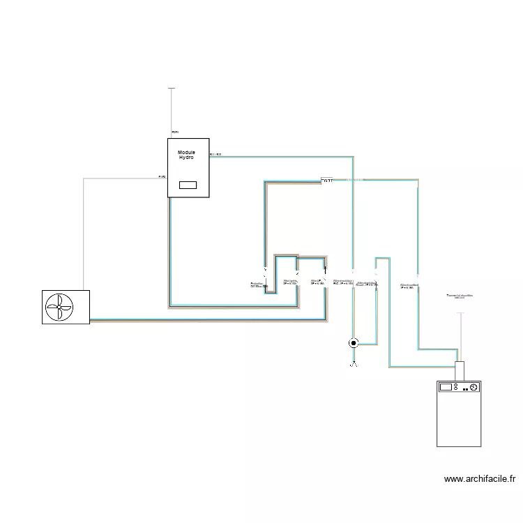 Cabl&acirc;ge PAC / CHAUDIERE Dehlinger. Plan de 