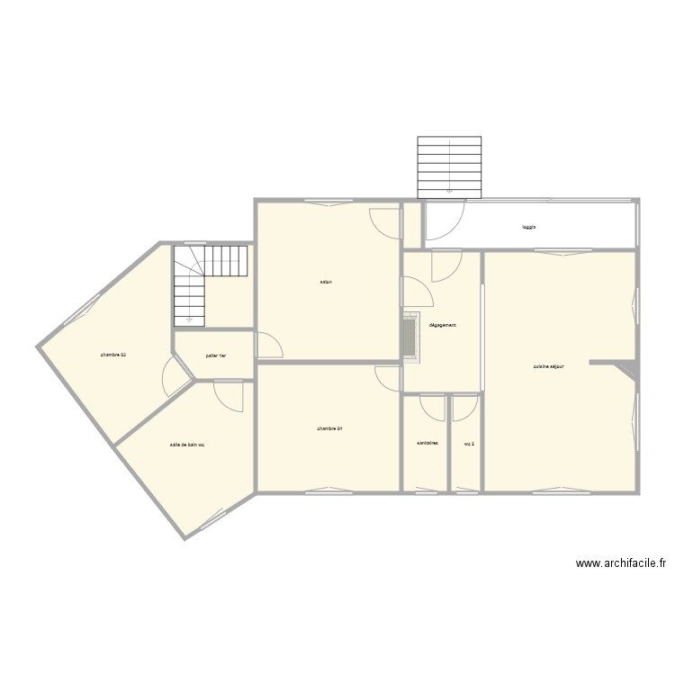 rocherereau am étage. Plan de 13 pièces et 102 m2
