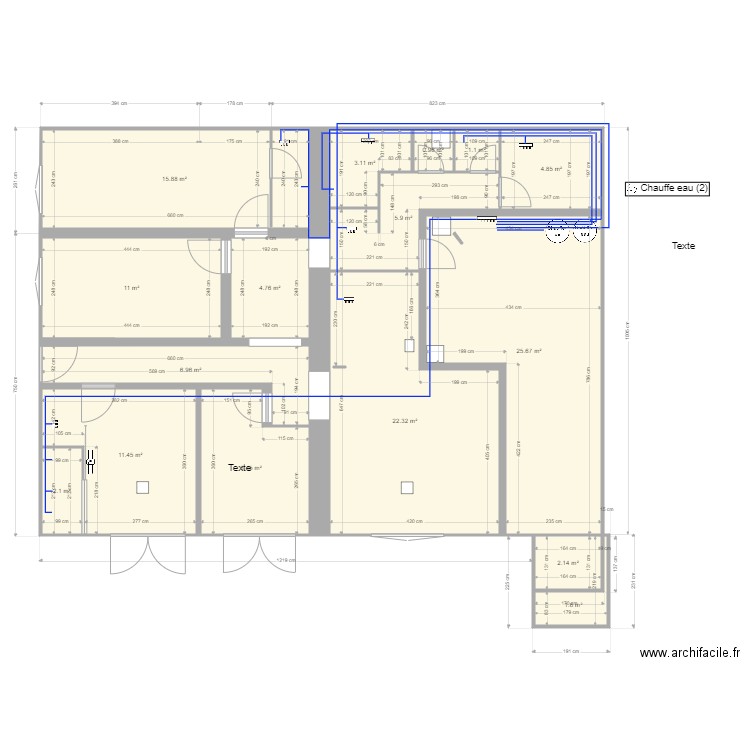 projet-RDC-V8-Vide2. Plan de 16 pièces et 128 m2