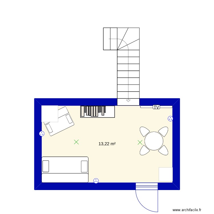 mood gym. Plan de 1 pièce et 13 m2