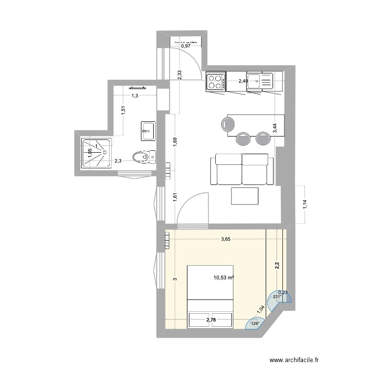 Appartement Louis. Plan de 1 pièce et 11 m2