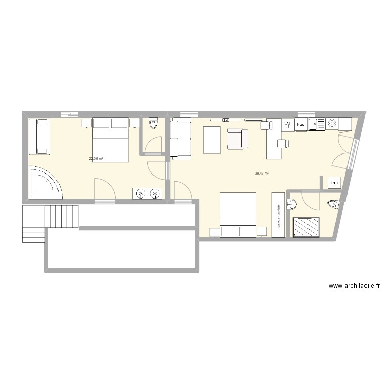 Mezzanine Vichy. Plan de 2 pièces et 62 m2