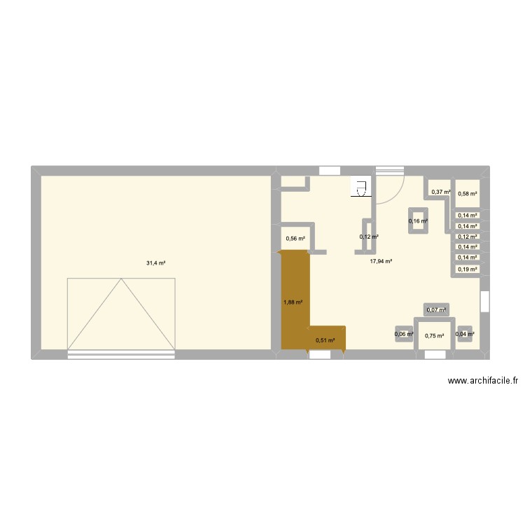 rez de chaussé. Plan de 19 pièces et 56 m2
