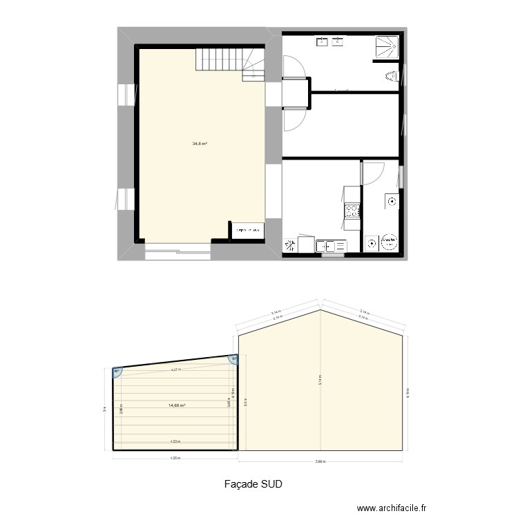 façade SUD  log 2. Plan de 5 pièces et 103 m2