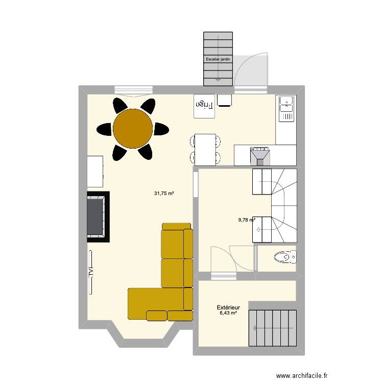 kaz. Plan de 3 pièces et 48 m2