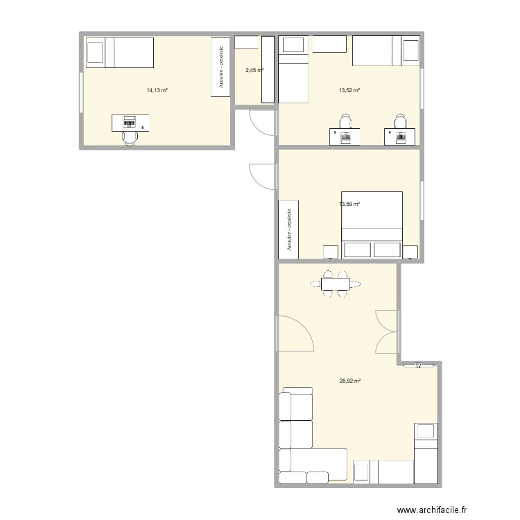 salon. Plan de 5 pièces et 71 m2