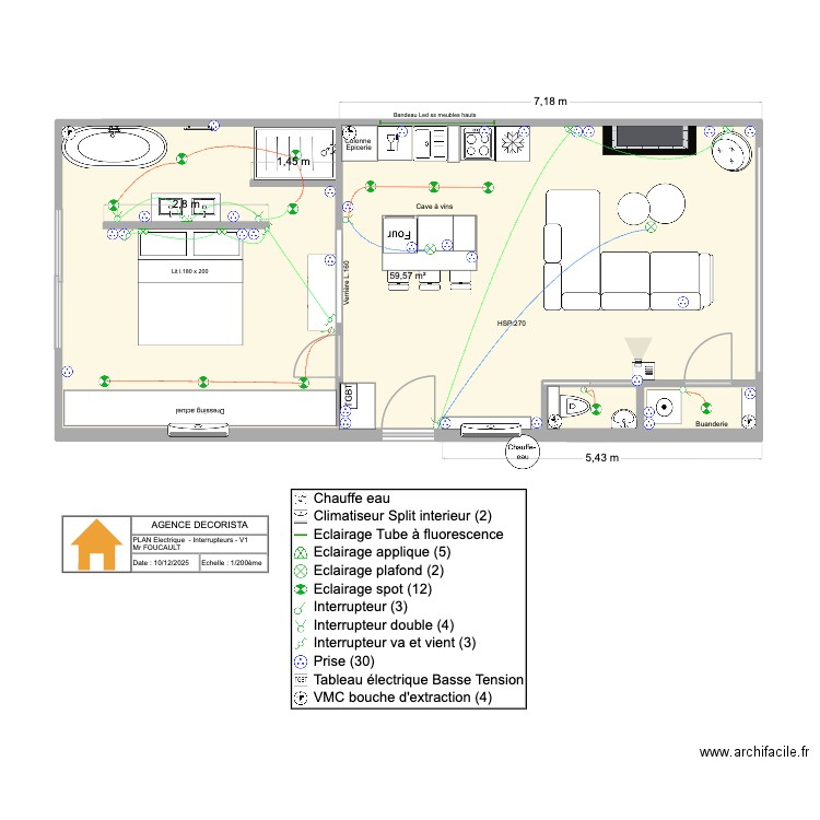 2D_ELECT_INTERR_V1_PAUL. Plan de 1 pièce et 60 m2