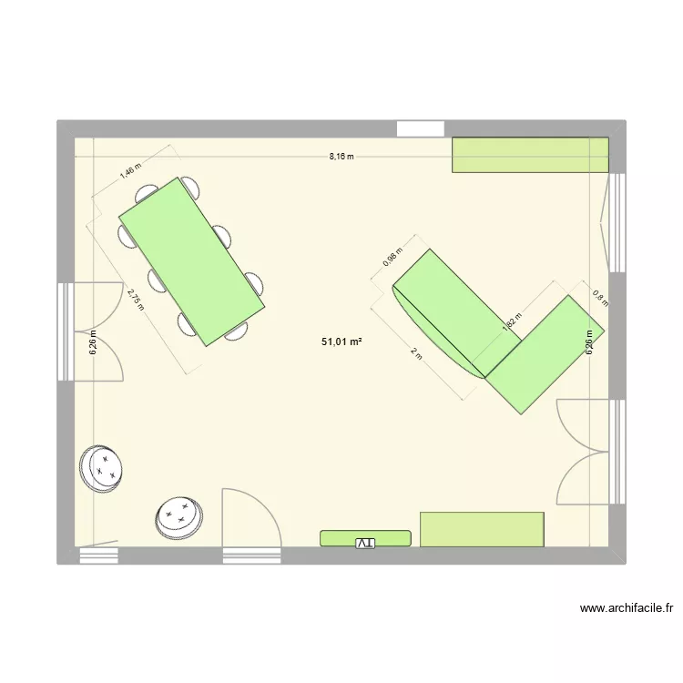 bureau PLS. Plan de 1  et 51 m²