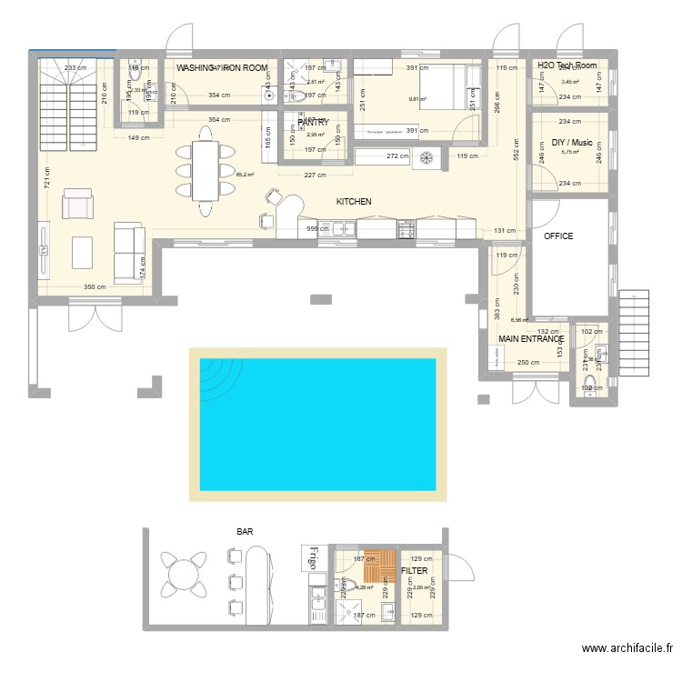 Diani Privat. Plan de 21 pièces et 200 m2