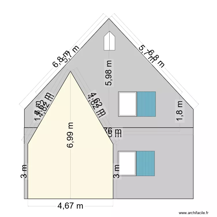 plan fa&ccedil;ade c&ocirc;t&eacute; mitoyen. Plan de 
