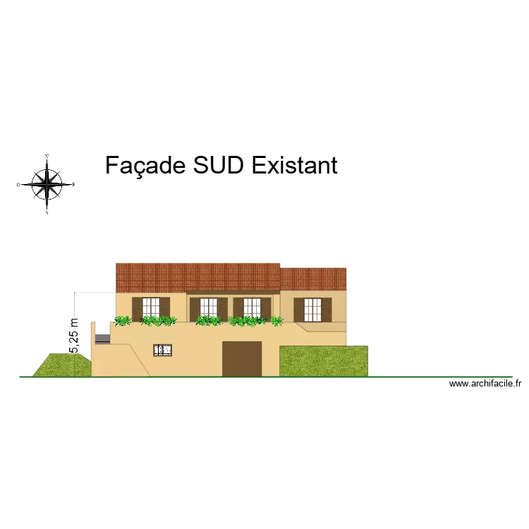 facade sud cros d\'amic existant. Plan de 