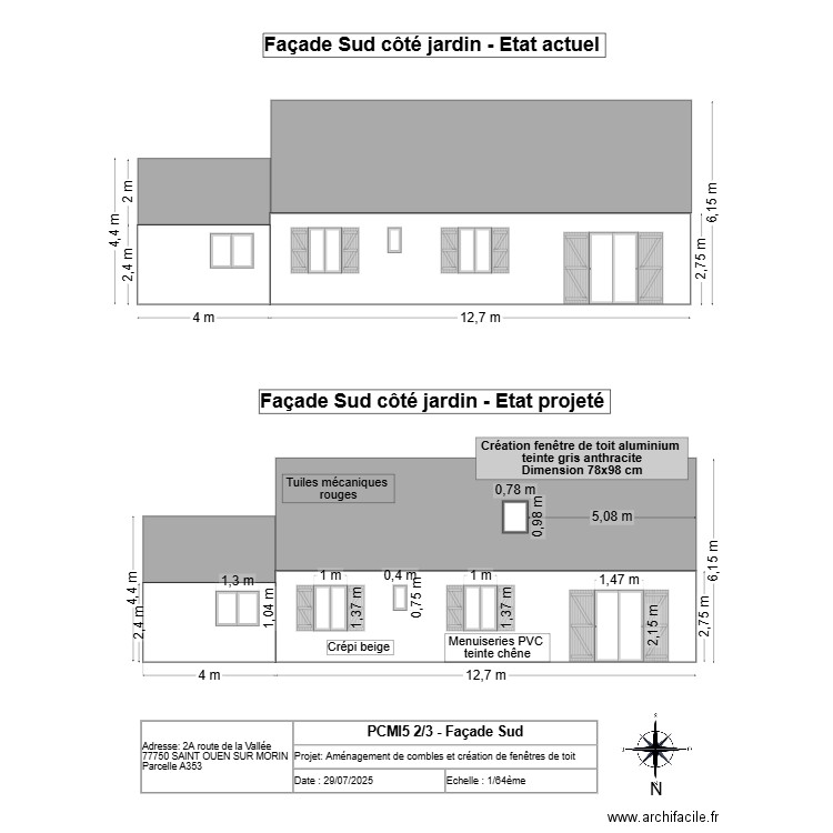Plan façade Sud. Plan de 0 pièce et 0 m2