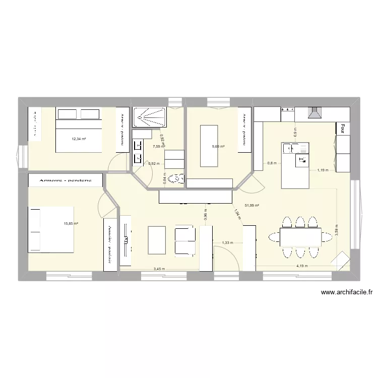 Petite maison 100m2 habitable. Plan de 