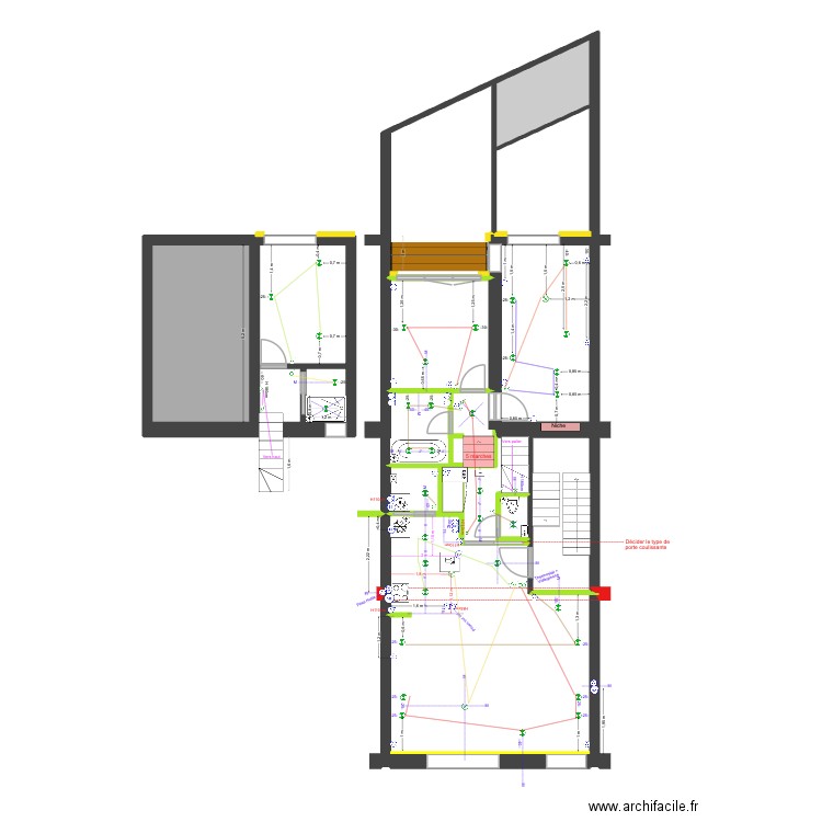 BAUCQ 77 1e étage Electricité. Plan de 14 pièces et 99 m2