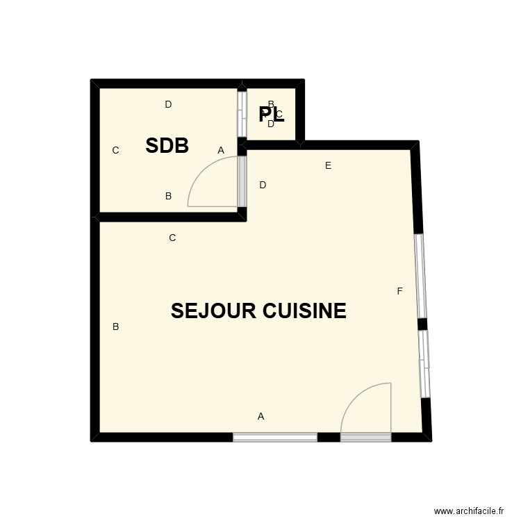 PLAN VAUVERT PLB ANJ. Plan de 3 pièces et 14 m2