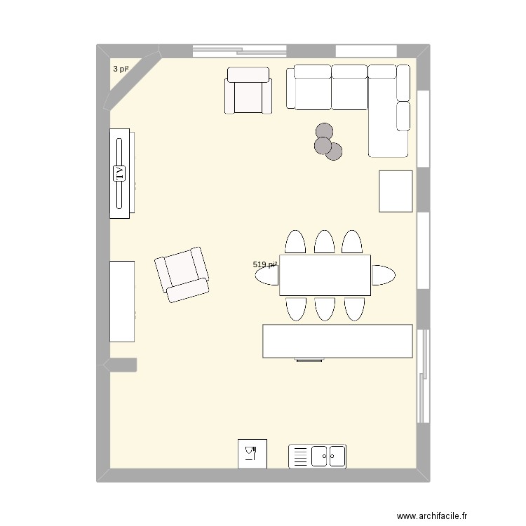 Salon. Plan de 2 pièces et 48 m2
