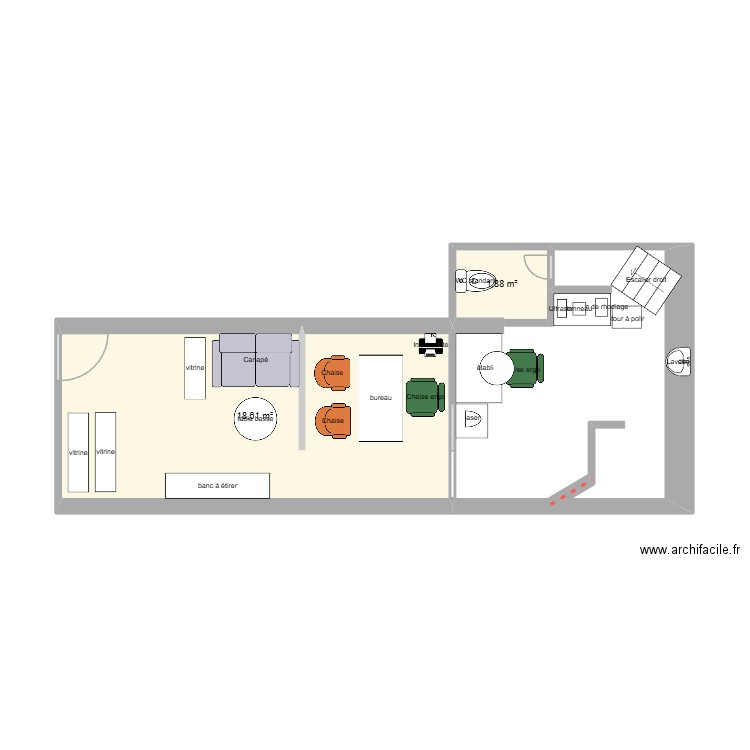 Local. Plan de 2 pièces et 20 m2