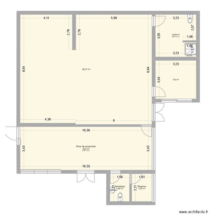 Cafétéria - Etat initial. Plan de 6 pièces et 151 m2