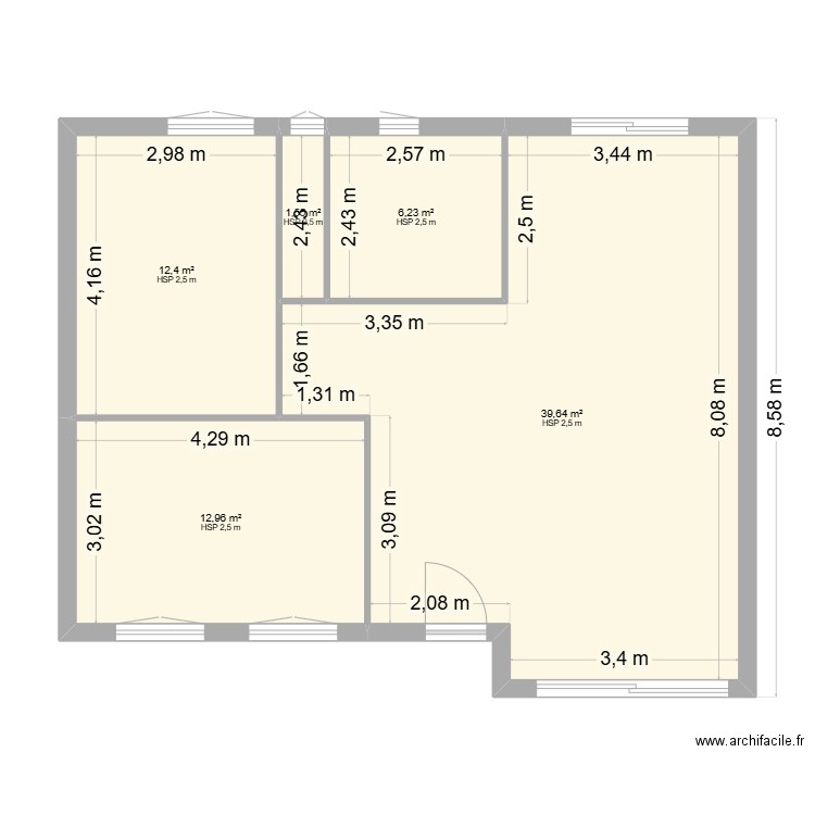 plan facade. Plan de 5 pièces et 73 m2