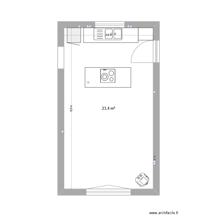 Salle à vivre. Plan de 1 pièce et 23 m2