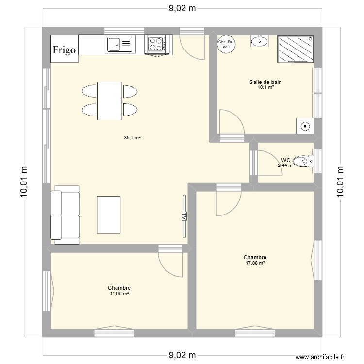 C 2. Plan de 5 pièces et 76 m2
