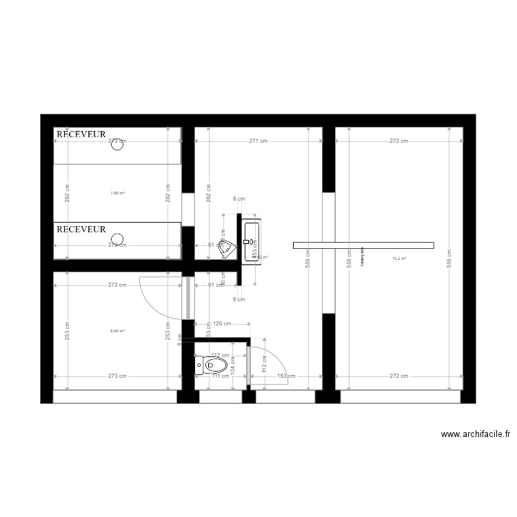 vestiaire 2. Plan de 4 pièces et 44 m2