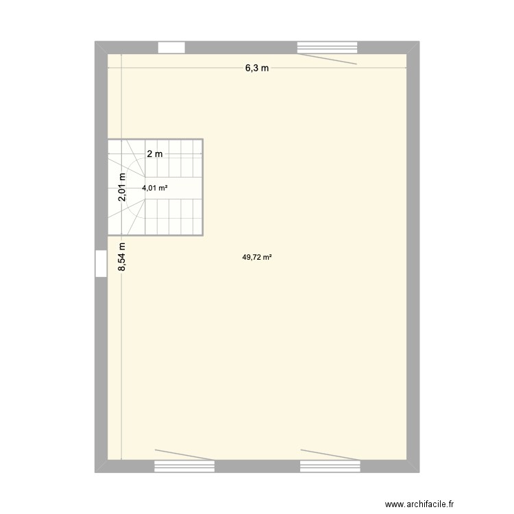 RDC. Plan de 3 pièces et 112 m2